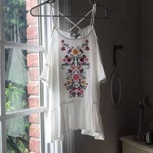 Floral embroidered off the shoulder top